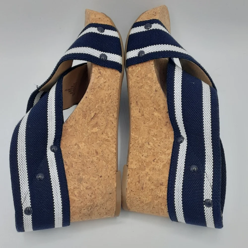 Lucky Brand Miller2 Navy Striped Cork Wedge Sandals